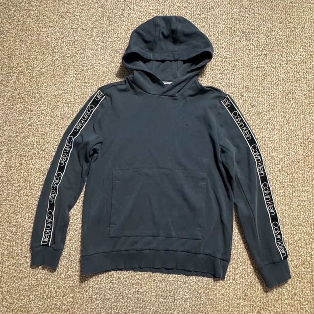 Calvin Klein Pullover Hoodie Logo Taping Navy Blue Men's Size Small